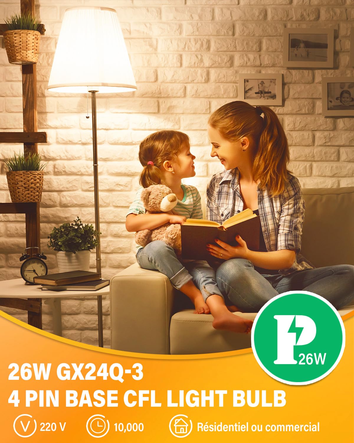 26w 4 Broches Ampoule Fluorescente Compacte Gx24Q-3 Base, Blanc Chaud 2700K 4 Broches Tube Triple CFL PLT-26W 827 Plug in Ampoule CFL économie d'énergie pour Bureau Salon Cuisine, Lot de 10