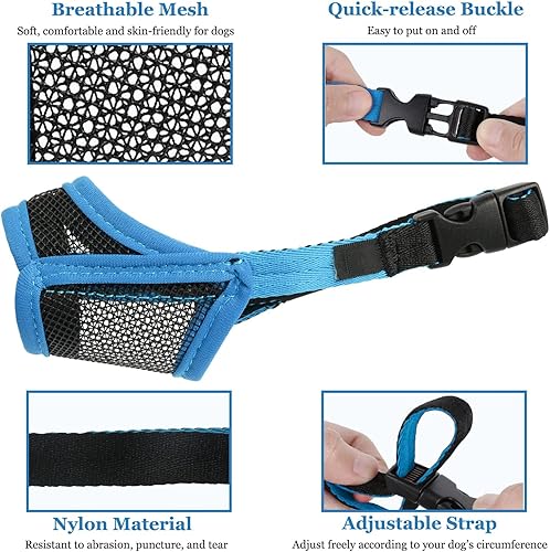 Miniatura 2 de LUCKYPAW Bozal para perro, bozal de malla para perros pequeños, medianos y grandes, bozal suave para evitar que muerdan, bozal ajustable y