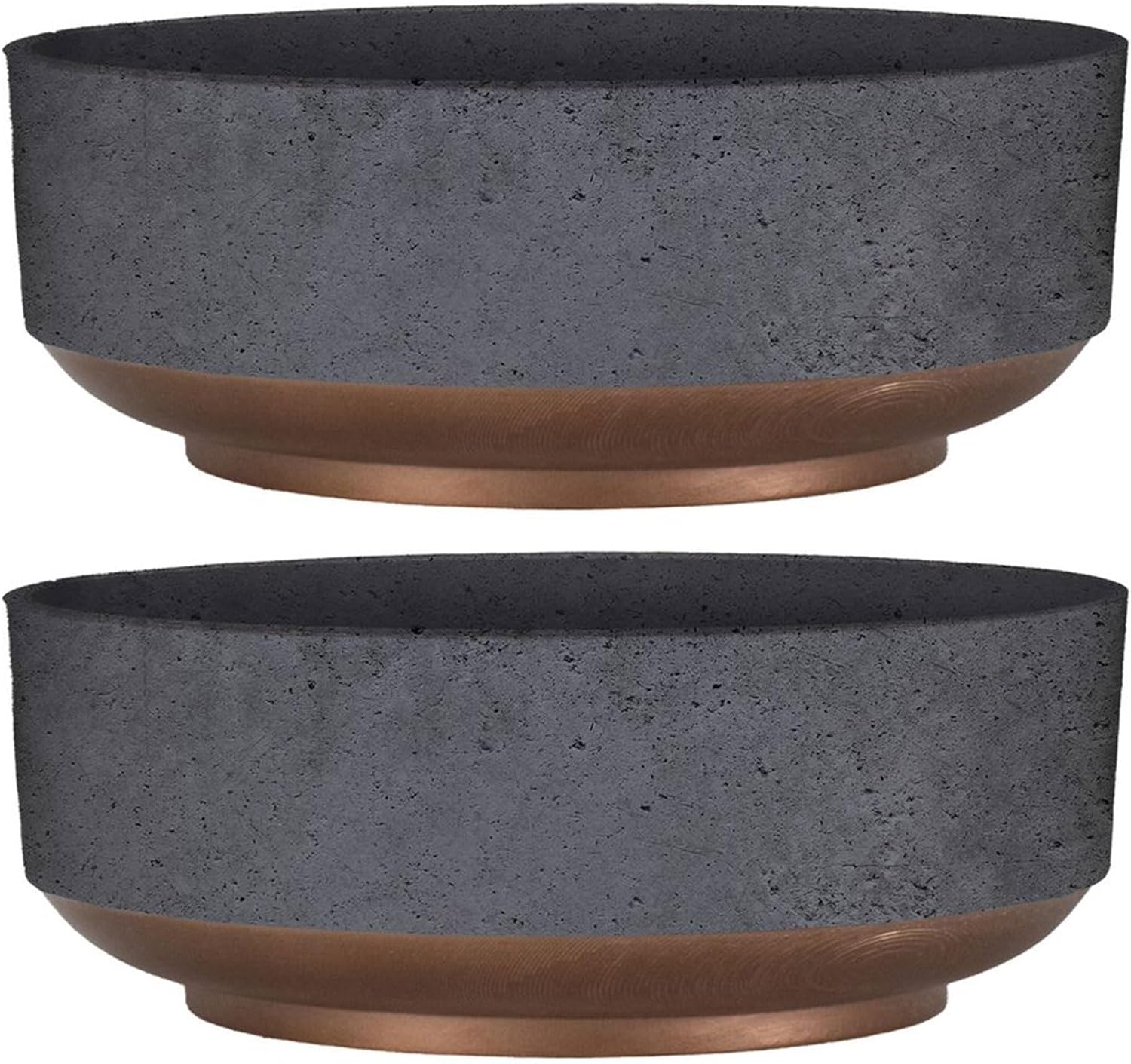 The HC Companies 8 Inch Round Capri Bowl Decorative Indoor Flower Succulent Planter Pot with Drain Plug Hole, Faux Concrete with Copper Base (2 Pack)