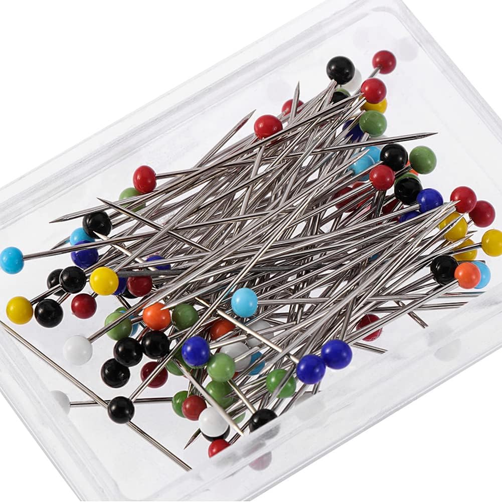 AKOAK 38mm Colored Glass Head Needle Travel Map Push Pin Sewing Fixed Big Head Needle, Pack of 100 (Mixed Color)