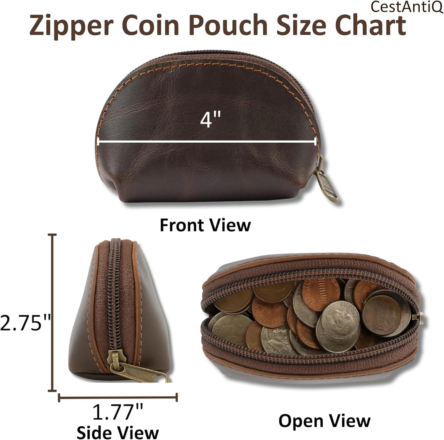 Leather Coin Purse, Moon Pocket Squeeze Pouch, Dark Brown image 2