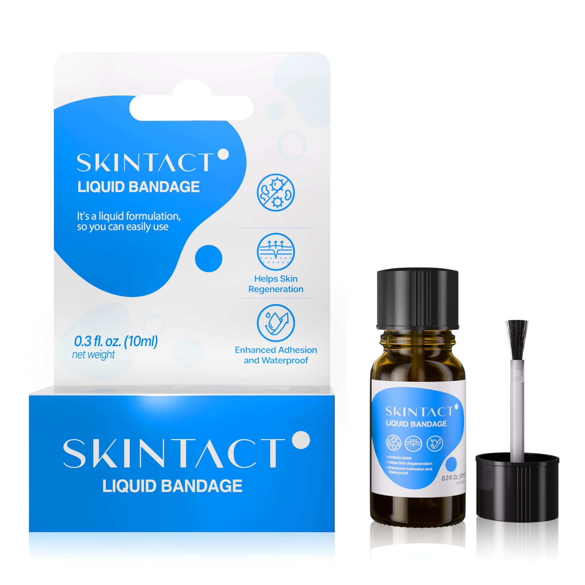 SkinTact Liquid Bandage with Centella Asiatica Extract & Glyceryl Monolaurate – Long-Lasting Waterproof, Transparent Coverage for Minor Cuts & Scrapes