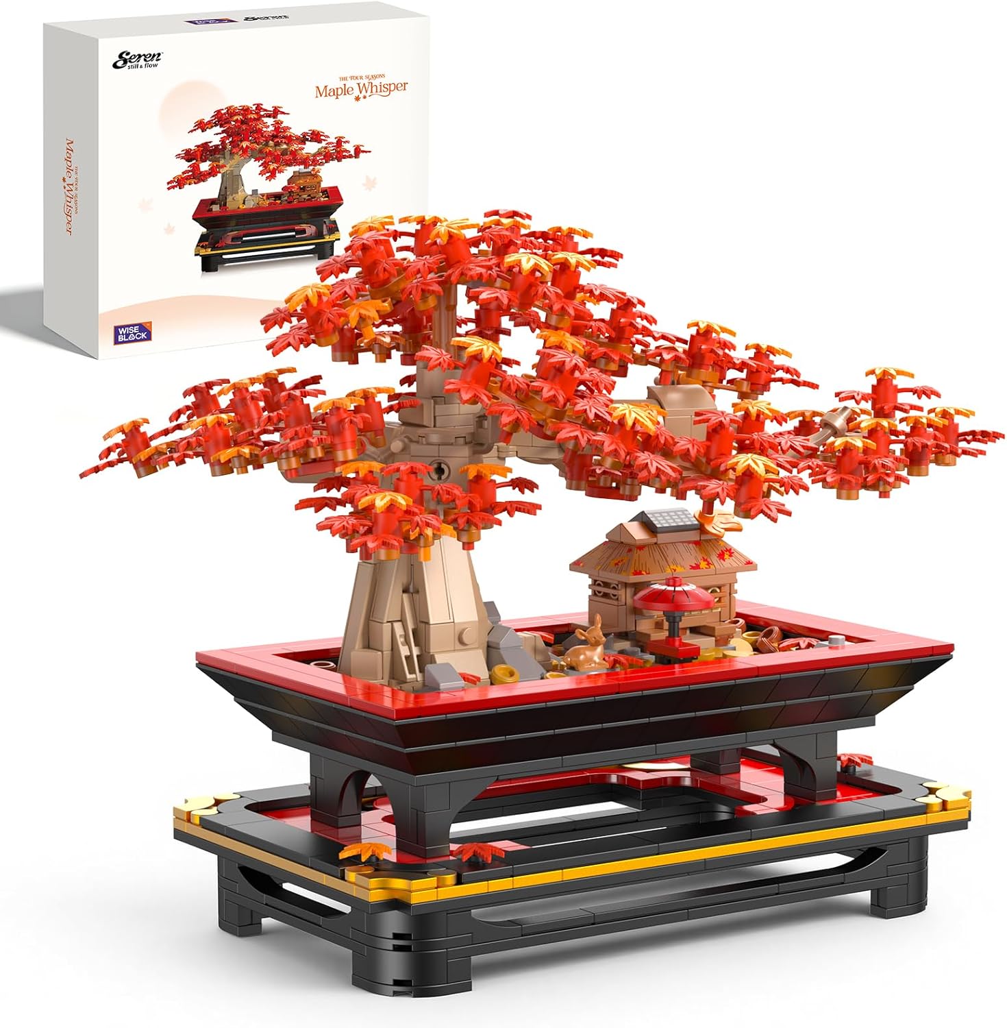 Wise Block Japanese Red Maple Bonsai Tree Building Toy Set for Adults - 900 Pcs Artificial Bonsai Tree Building Blocks for Adults, Gift for Women Set Home Office Decor