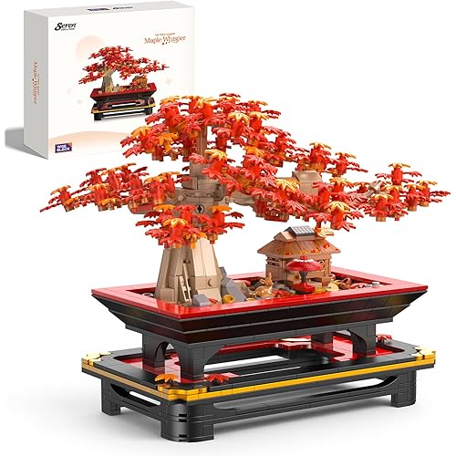 Wise Block Japanese Red Maple Bonsai Tree Building Toy Set for Adults - 900 Pcs Artificial Bonsai Tree Building Blocks for Adults, Easter Birthday Gift Set for Home Office Decor
