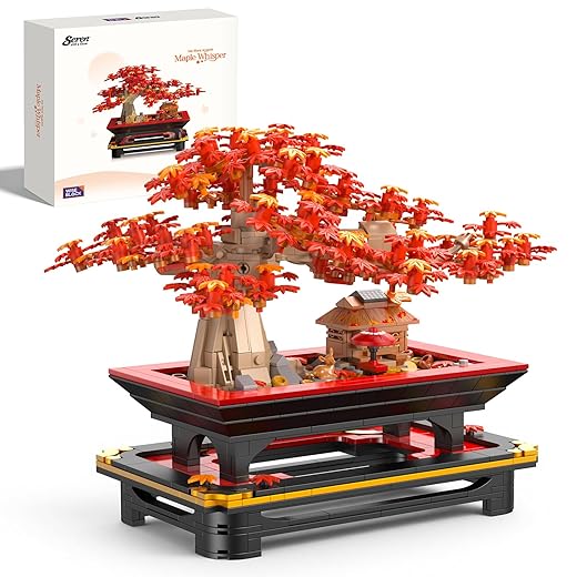 Wise Block Japanese Red Maple Bonsai Tree Building Toy Set for Adults - 900 Pcs Artificial Bonsai Tree Building Blocks for Adults, Easter Gift for Women Set Home Office Decor