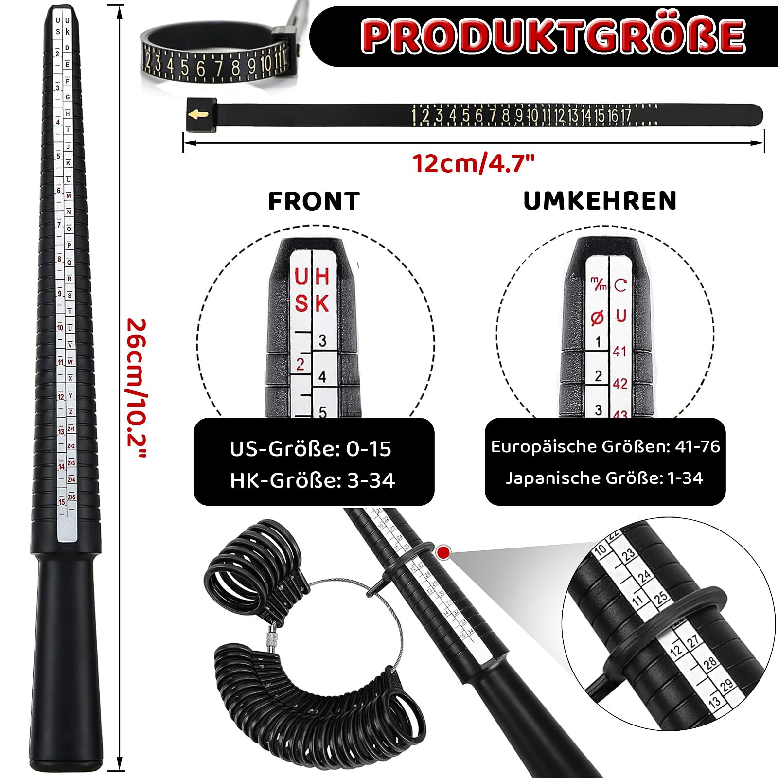 Baguier Mesure Taille Doigts,4 Pièces Outil de Mesure pour Bague Mesure Taille Bague Guide des Tailles Baguier de Doigt Professionnel Baguier Calibreur pour Tailles EU US UK