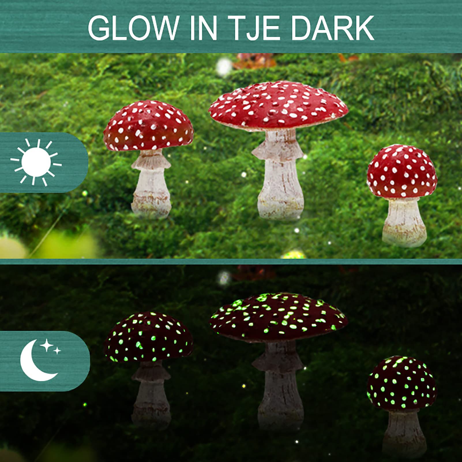 GORGECRAFT 3-teilige Leuchtende Pilz-Dekoration Für Den Garten – Nachtleuchtend, Aus Kunstharz, Wetterfest