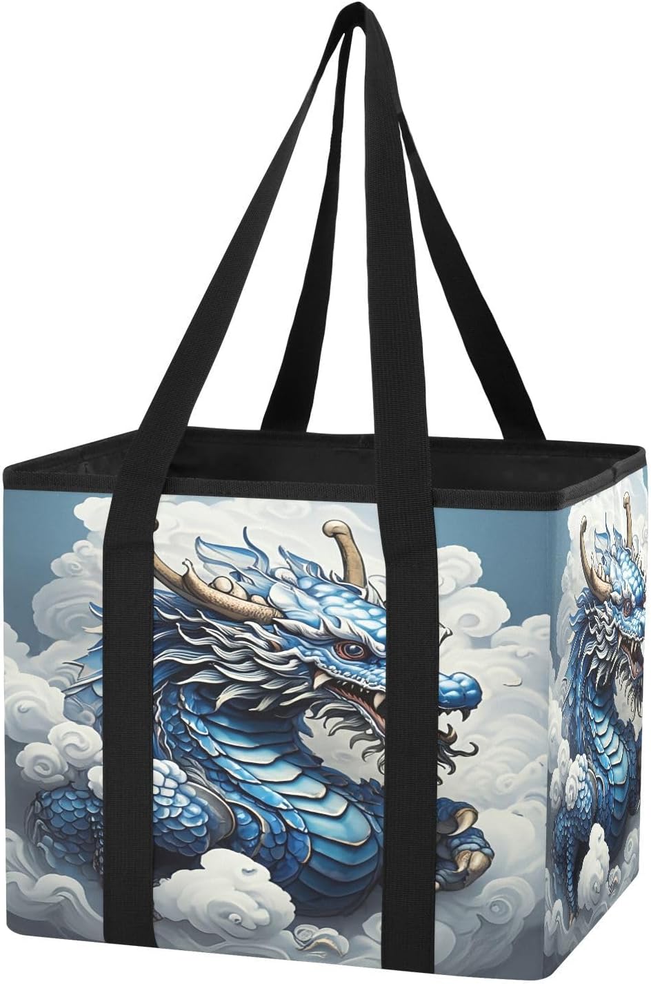 Qilmy Dragon Trunk Organizer for Women Men, Waterproof Collapsible Car Organizers and Storage with Reinforced Handles & Removable PE Board for SUV Sedan Truck, Multi-Purpose Storage Tote Bag
