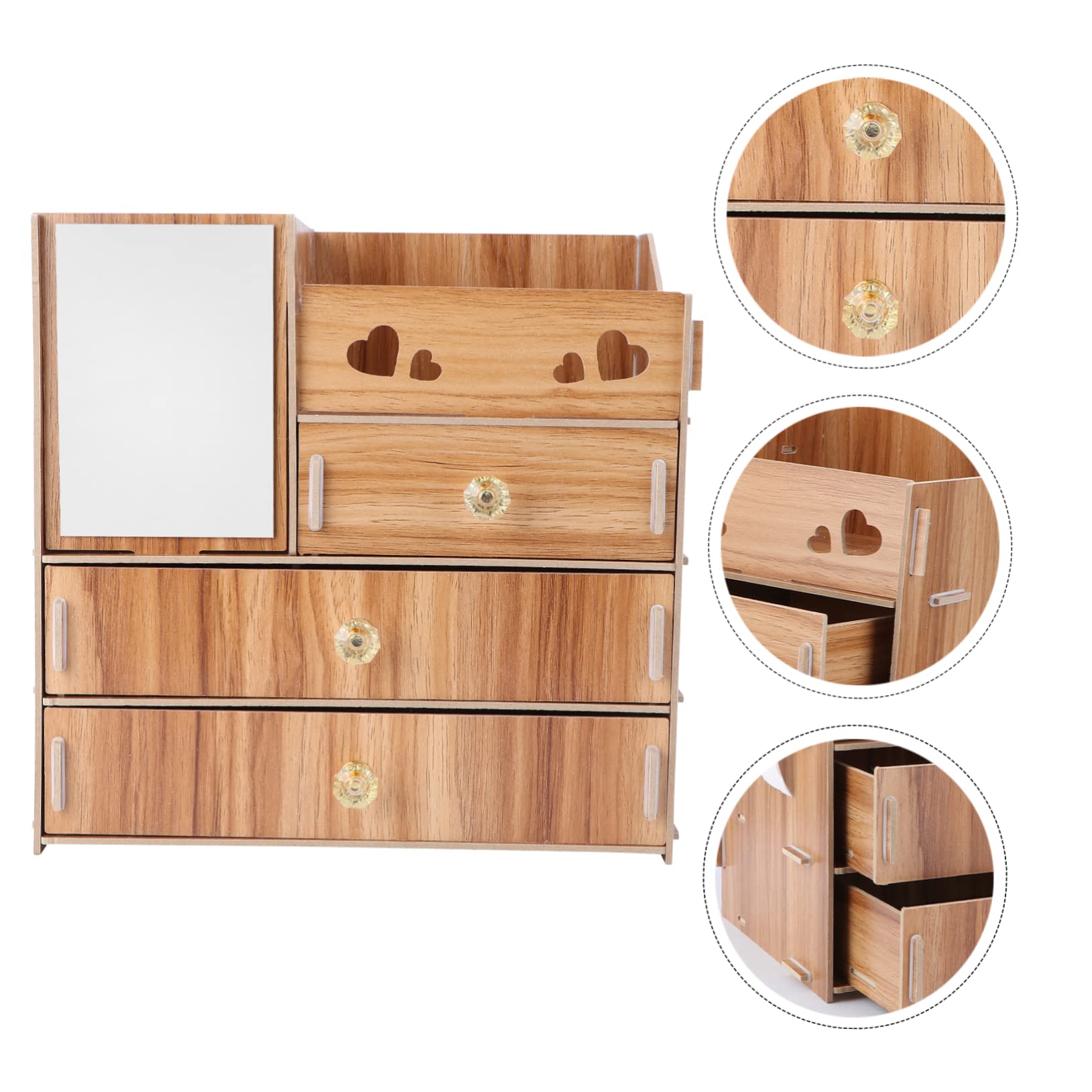 Holz Kosmetikaufbewahrungsbox mit Spiegel und Schublade für Schreibtisch
