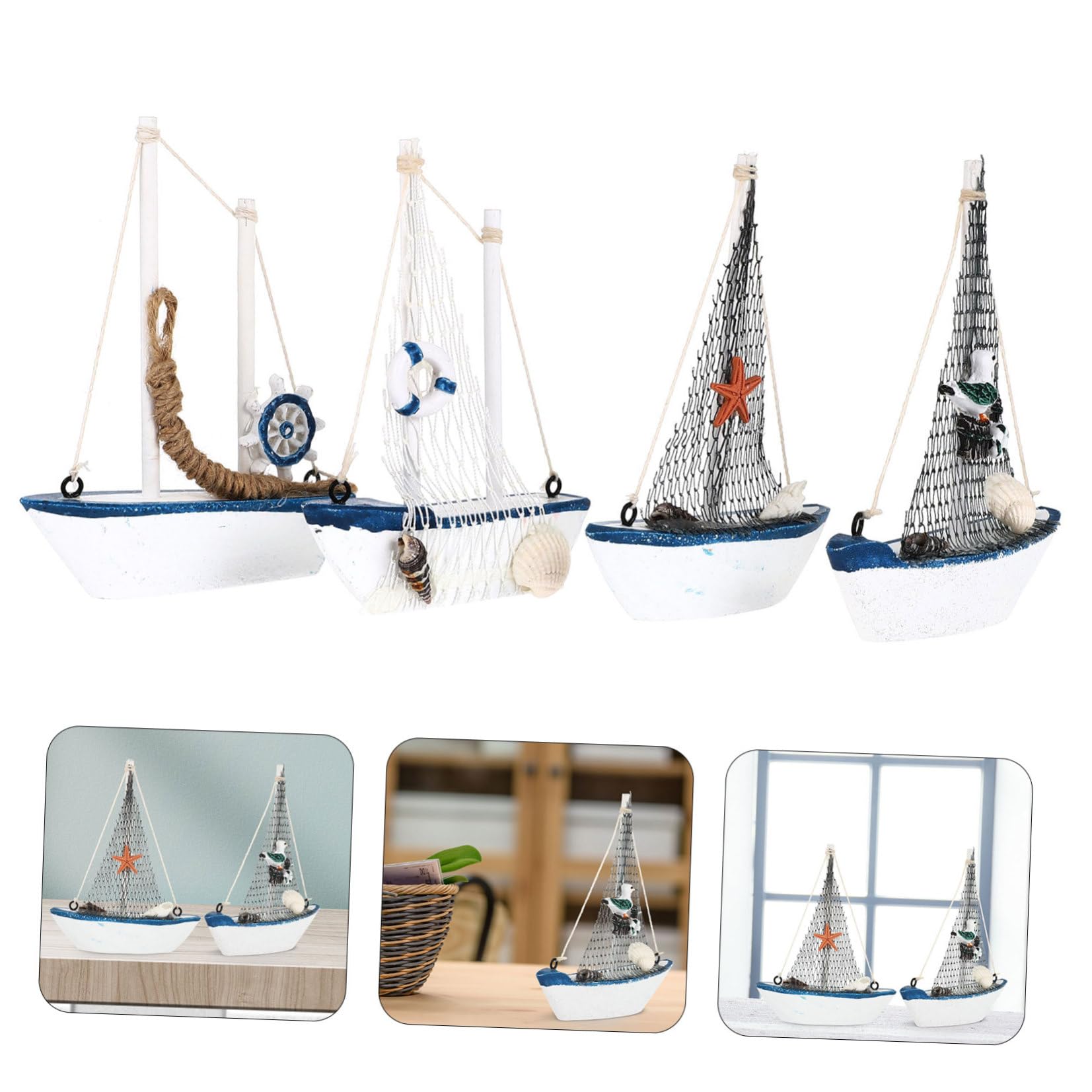 Mikikit 4 Pezzi Modellino Barchetta a Vela in Resina per Decorazione Marina Contemporanea e Artistica, Ornamento per Decorazioni da Festa a Tema Mare e Casa Stili multipli