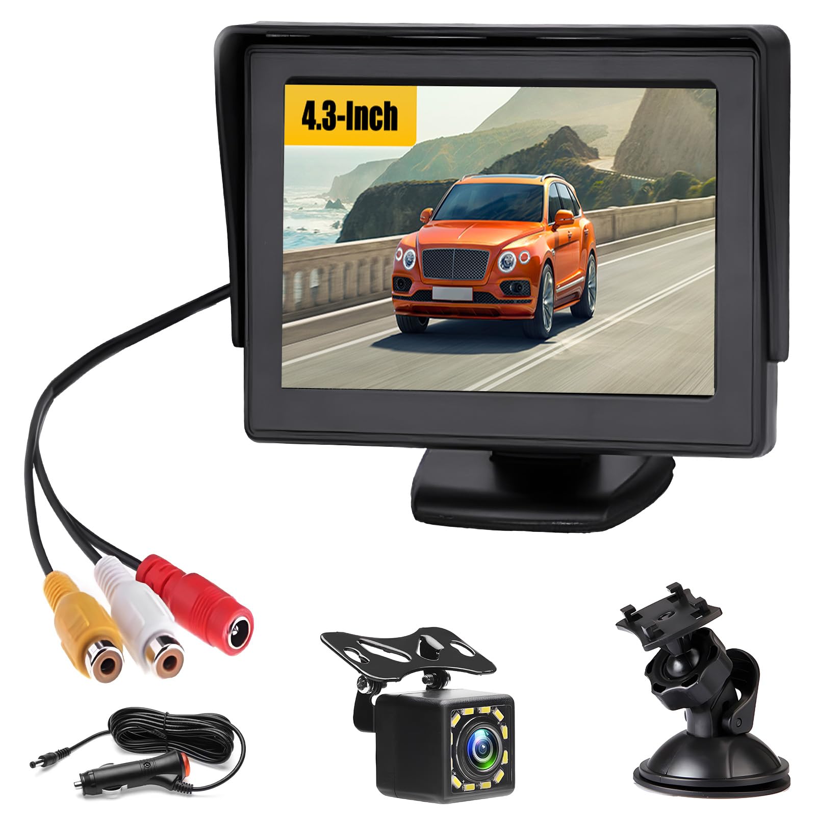 4.3" Cámara de Retroceso Auto para RV SUV Pickups LKW con LCD Monitor | Cámara de Retroceso Kit con Visión Nocturna IP66 Impermeable con 33FT Cable 12LED Impermeable Cableada Cámara de Retroceso