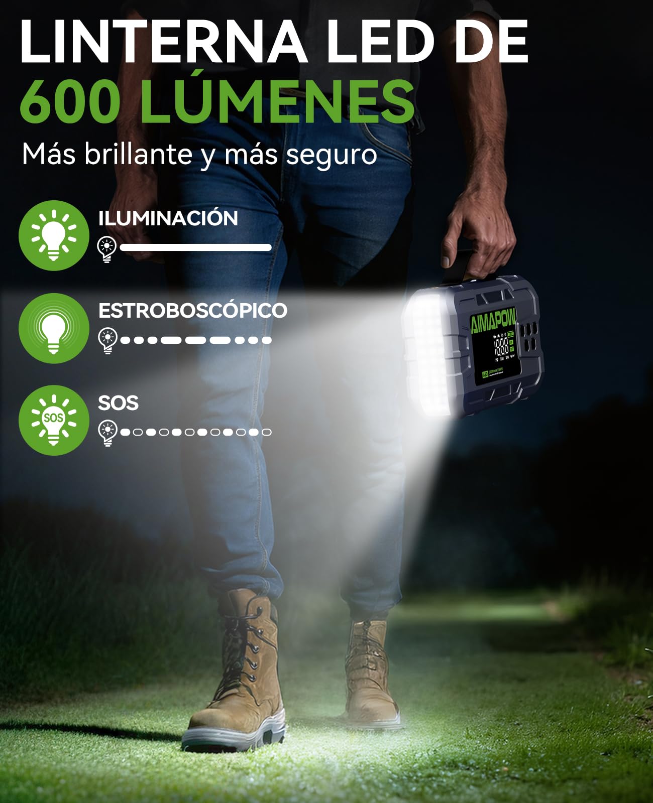 Arrancador de Coches 8000A, AIMAPOW Arrancador de Batería de Coche con Compresor de Aire 160PSI, Jump Starter 12V para Todos los Motores de Gasolina y Diésel de 12L, Pantalla LCD, Luz LED de 600LM