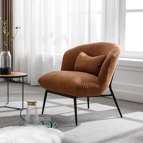 Miniatura 6 de LukeAlon Sofá individual de piel sintética, moderna silla tapizada con patas de metal y almohada, bonita silla de sala de estar, silla de asiento
