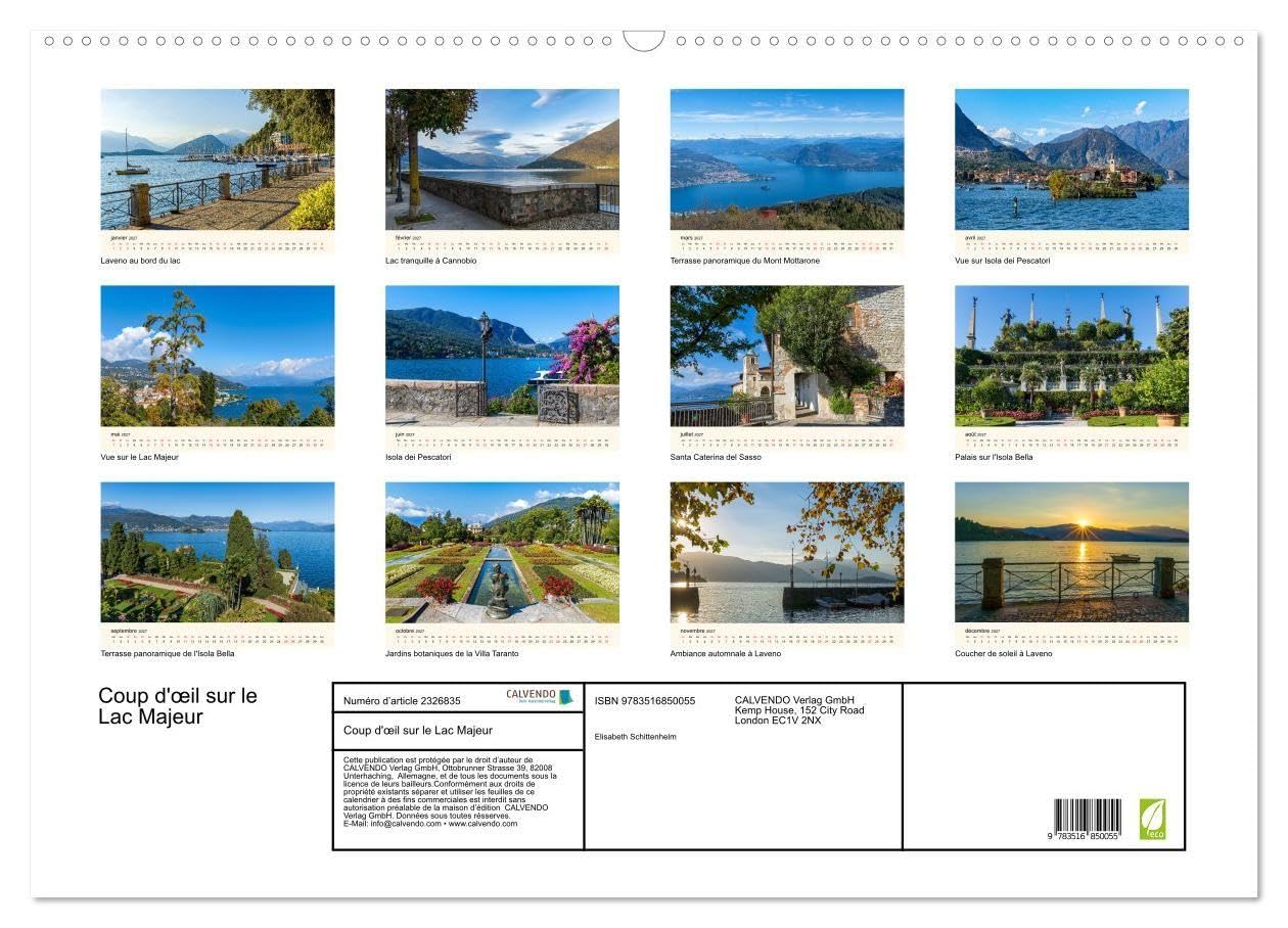 Coup d'oeil sur le Lac Majeur (Calendrier mural 2027 DIN A2 vertical), CALVENDO calendrier mensuel: Découvrez le charme éternel du Lac Majeur, entre élégance et nature.