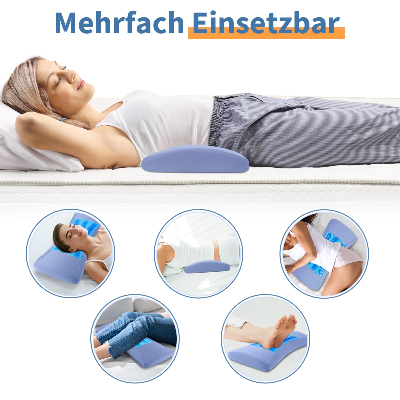 Cuscino lombare con gel refrigerante – Cuscino di supporto per la schiena in memory foam per letto, ufficio e auto, supporto ergonomico per lordosi contro il mal di schiena per chi dorme sul