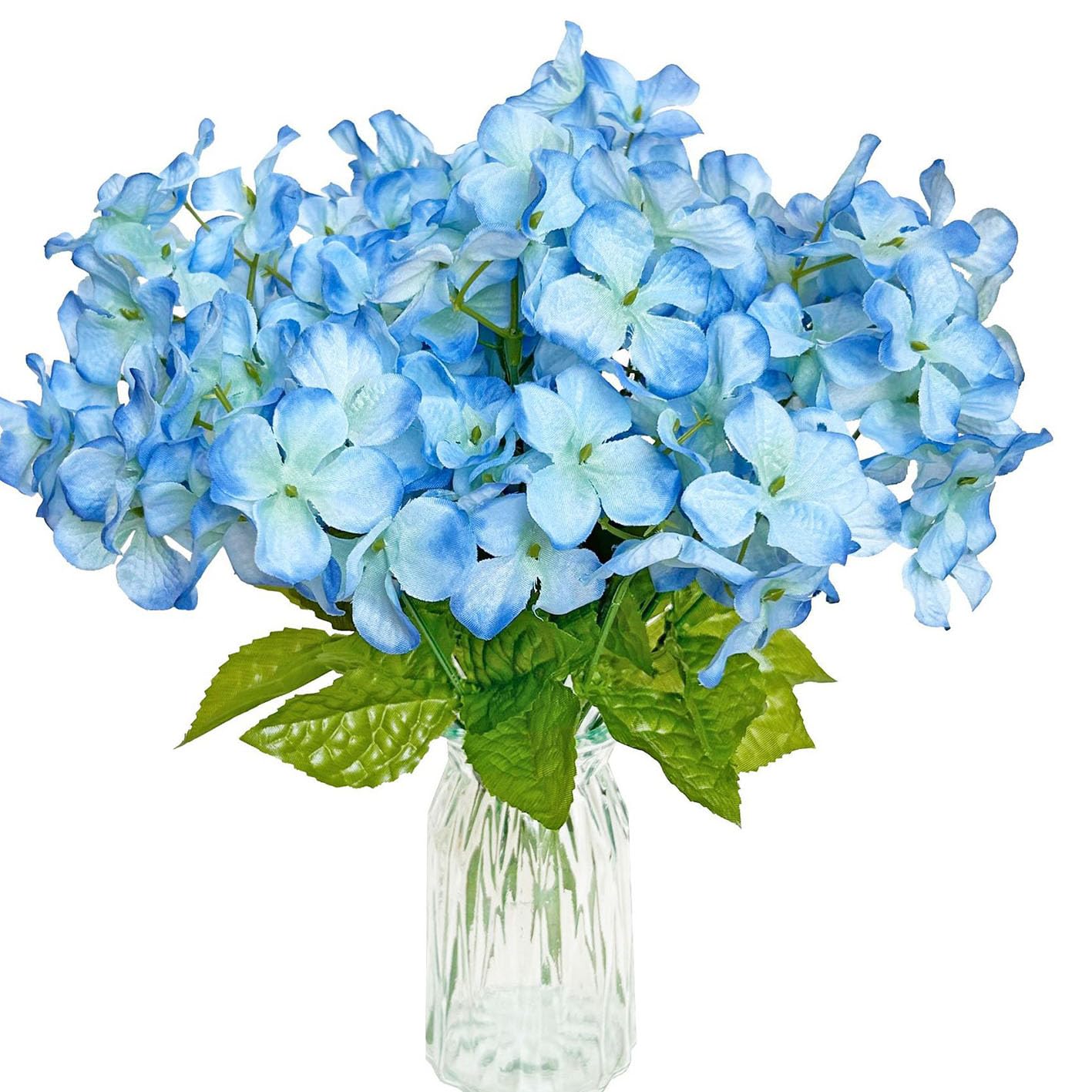 Petalup Artificial Blue Hydrangeas, 2 Bouquets 36 cm Faux Silk Hydrangea Fake Blue Hydrangeas for Wedding Bridal Bouquet Home Table Party Anniversary Decor