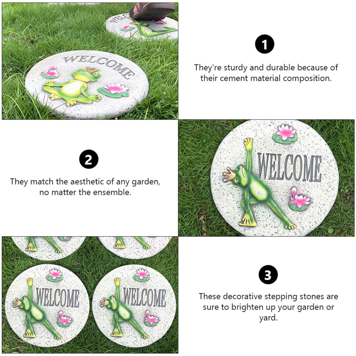 OSALADI Pietre di Benvenuto in Cemento per Giardino, Pietra per Gradini da Prato Decorativa, Ornamento da Esterno Piccolo e Portatile per Cortile e Patio
