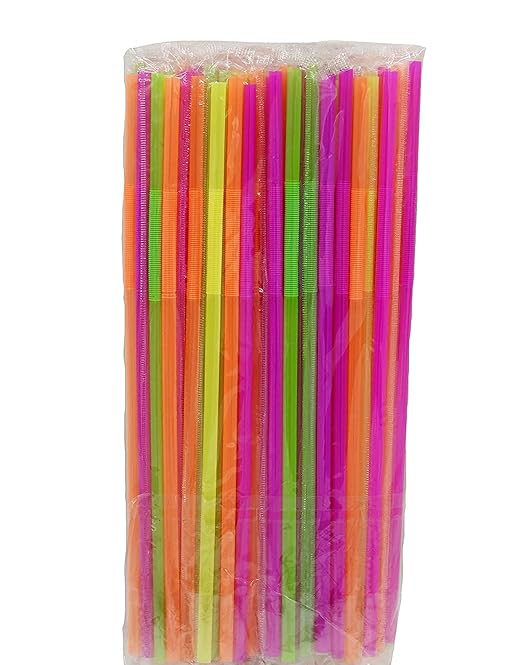 Concession Essentials Neon Bendable Straws - 300 Pack Of 10 Inch Flexible Drinking Straws