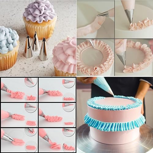 Miniatura 6 de Juego de boquillas de tubería de falda plisada, kit de tuberías de glaseado de acero inoxidable plateado, tulipán, glaseado, pastelería, decoración