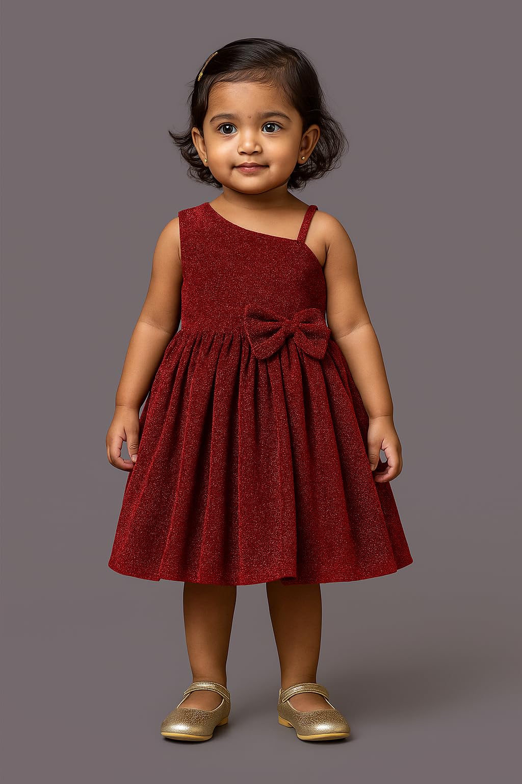 Buy & Try by Dharmikaay Girl's Korean Zari Lycra Frock Dress for Girls Short Frock Baby Princess Western Dresses| Stylish Fancy Kids Clothing for Festival, Fashion (2-3 Years) Maroon - Image 3 thumbnail