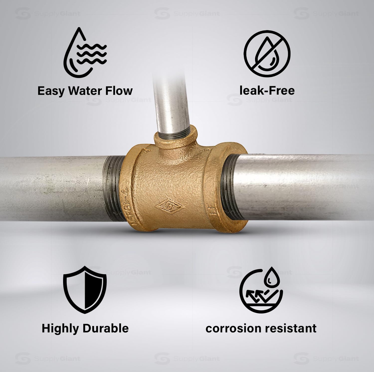 Supply Giant CSSU1001 1 in. x 3/8 in. lead-free Brass Reducing Tee Two Size with Female Threaded Connections Ends, Construction, Higher Corrosion Resistance Economical & Easy to Install, 14