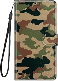 Funda Compatible para Xiaomi Redmi 7A con Cuerda Piel Cuero Silicona con Tapa y Cartera Magnetica Case Antigolpes Animal Dibujos Motivo Flip Resistente Carcasa PU Cover Niña Chica - Camuflaje