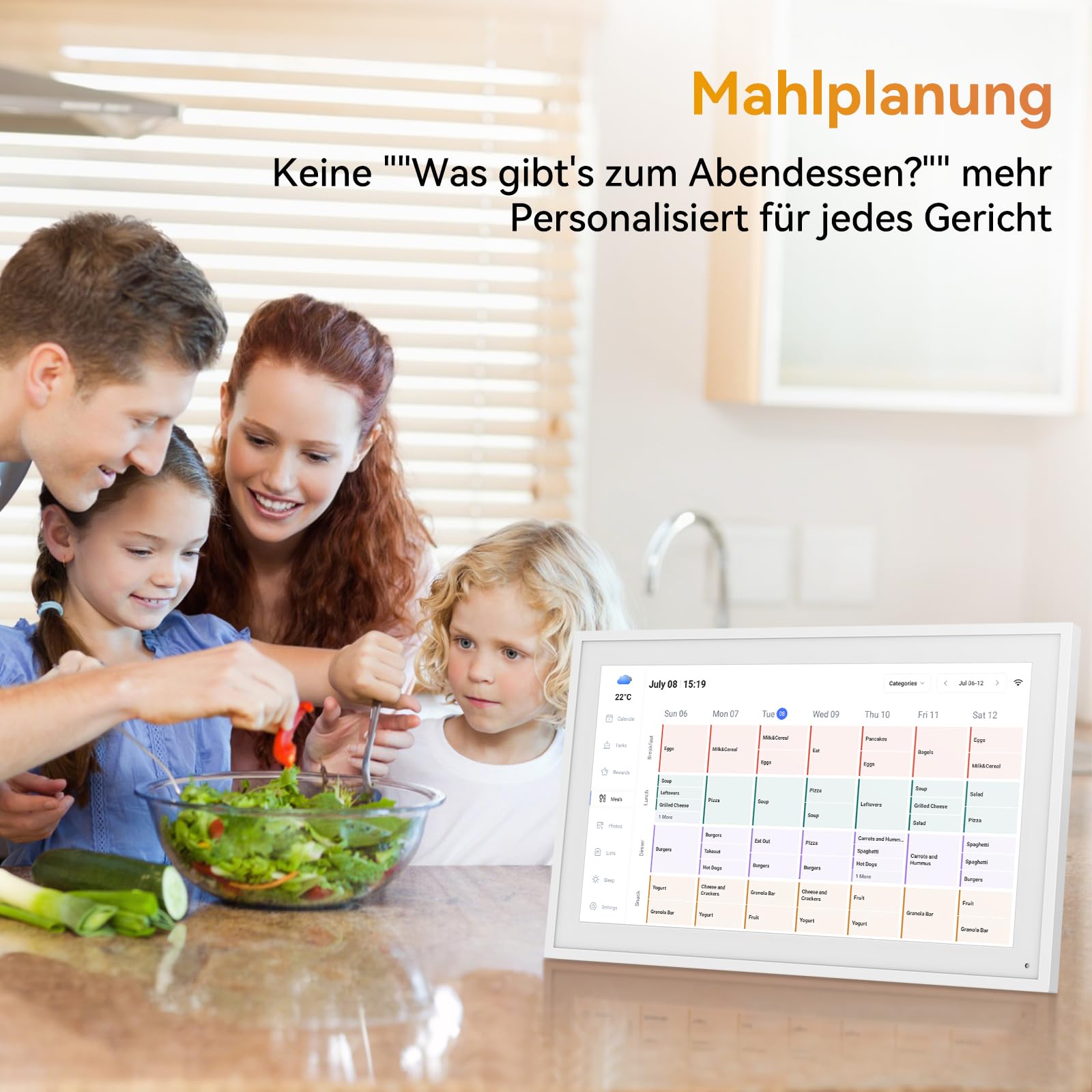 Digitaler Kalender, 15,6 Zoll Elektronischer Kalender und Hausarbeitstabelle, Digitaler Wandkalender Touchscreen, mit 32GB Speicher, Intelligenter Tischkalender Sync Schedule & Teilen Momente über App