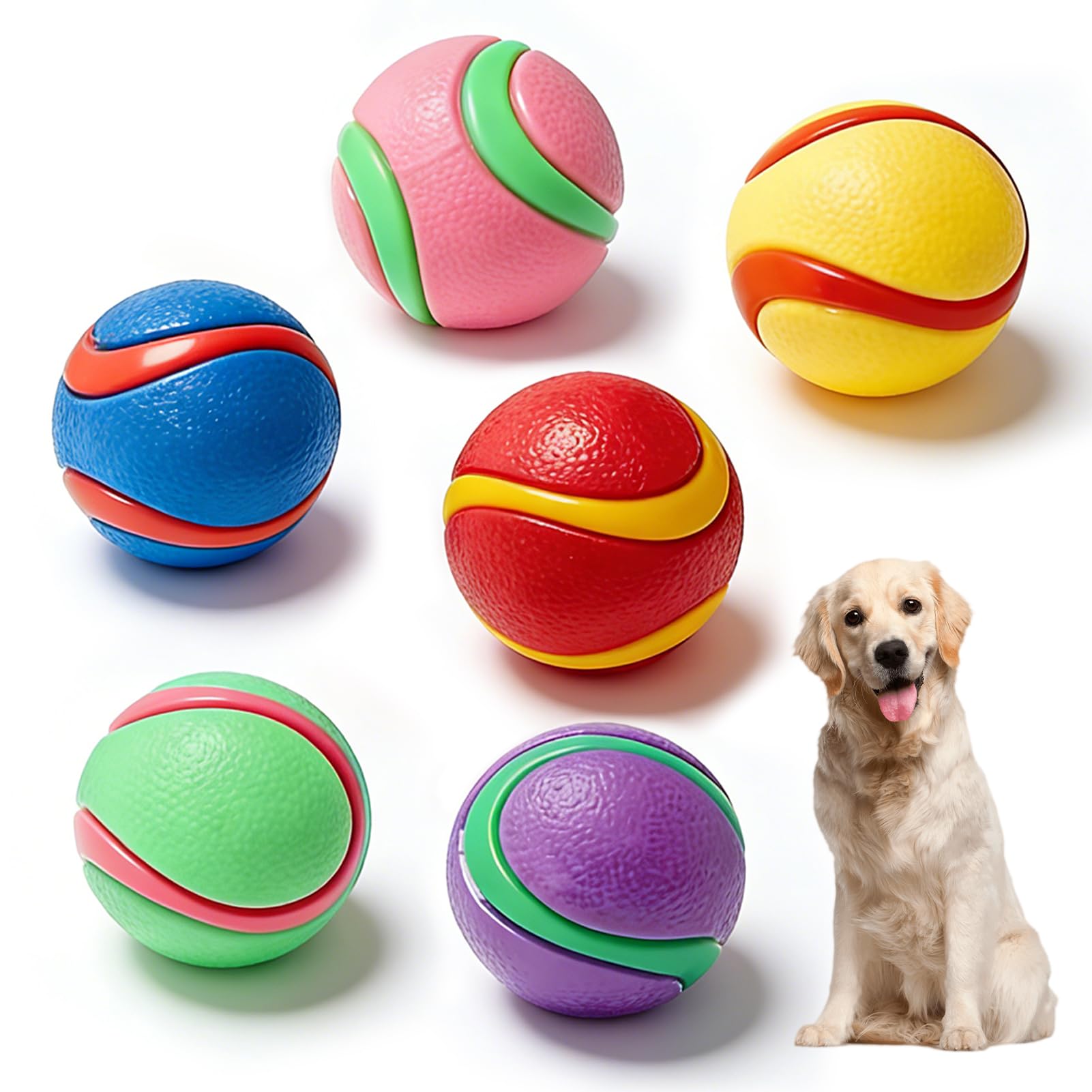 6Pack Squeaky Dog Toys Balls, 2.5inch / 6.5cm High Bouncy Dog Balls for Interactive Play, Fit Most Dog Ball Launchers, TPR Rubber Chew Toys for Puppy Teething, Anxiety Relief & Fetch Training