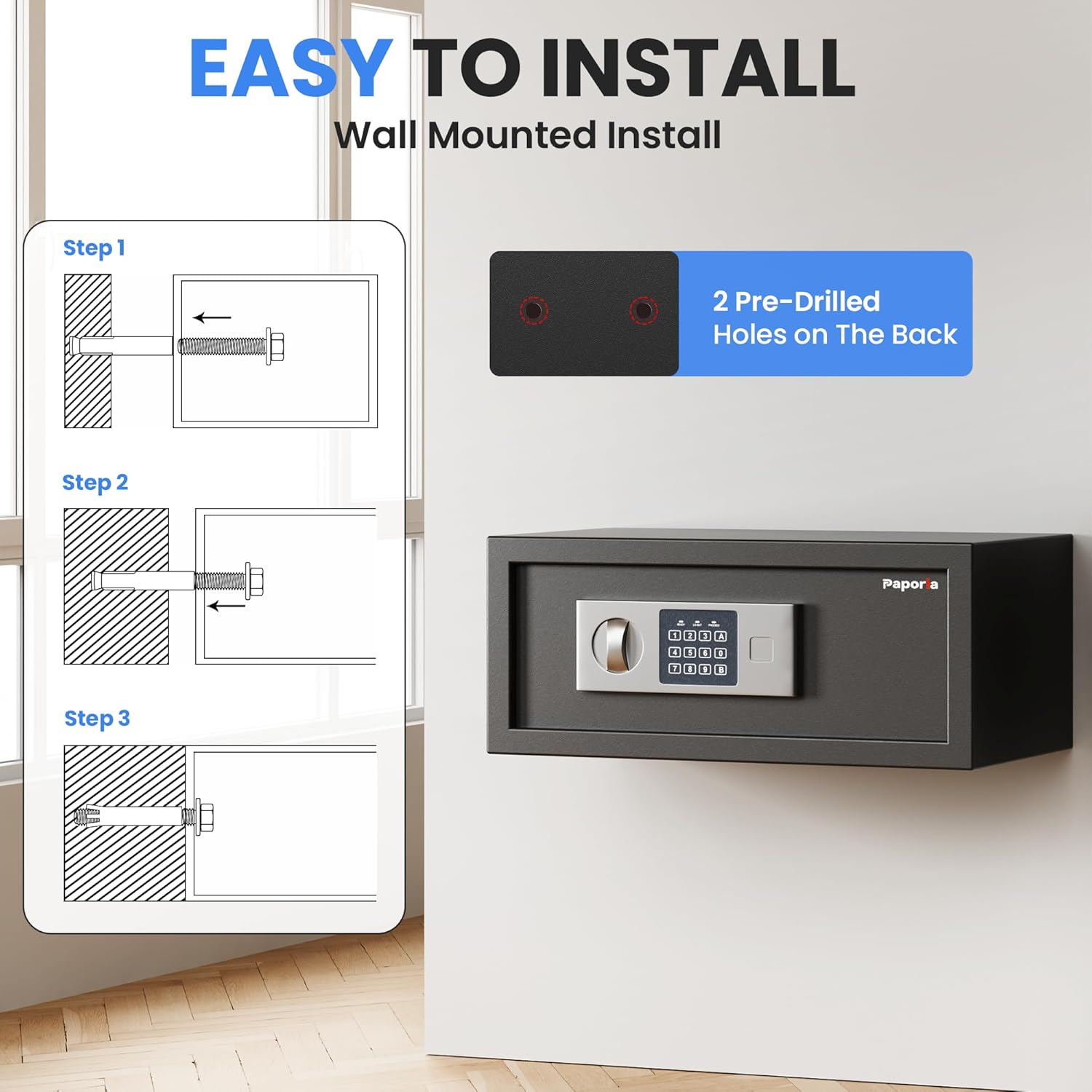 0.7 Cubic Feet Safe Box, Digital Security Lock Box with Shelf & Keypad & Combination, Alloy Steel Digital Home Safe for Home, Office, Hotel or Business, 16.9"W x 14.6"D x 7"H