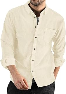 Men's Fashionable Corduroy Long Sleeve Shirt,Casual Long Sleeve Button Down Shirts Loose Fit Shacket Jacket with Pocket