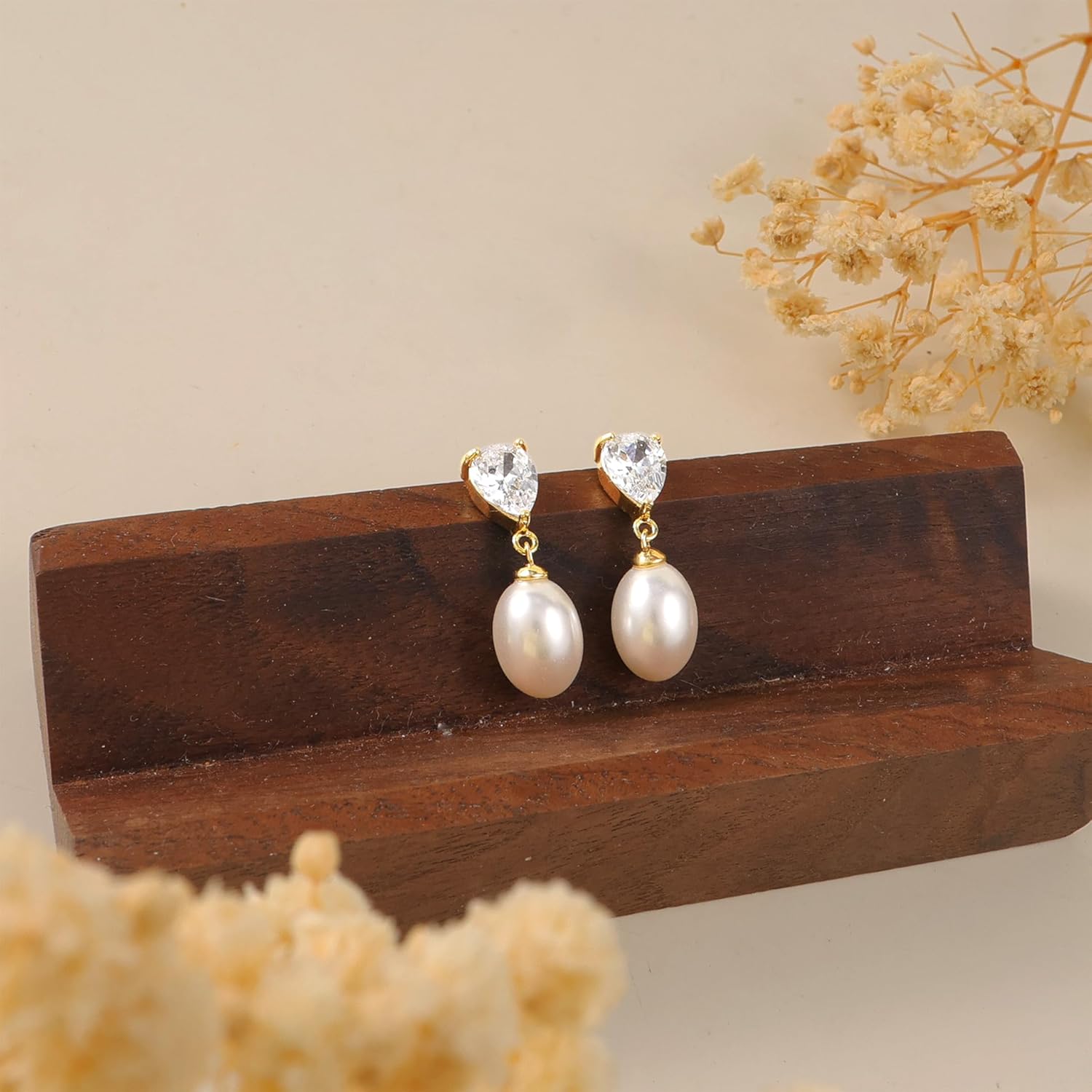 Pearl Earrings for Women,Dainty 14k Gold Plated Pearl Drop Earring Gold Bridal Dangle Earring Small Cute Stud Earring Wedding Dangle Earrings for Women Trendy Pearls Jewelry Bridesmaid Gifts Stuff - Image 5