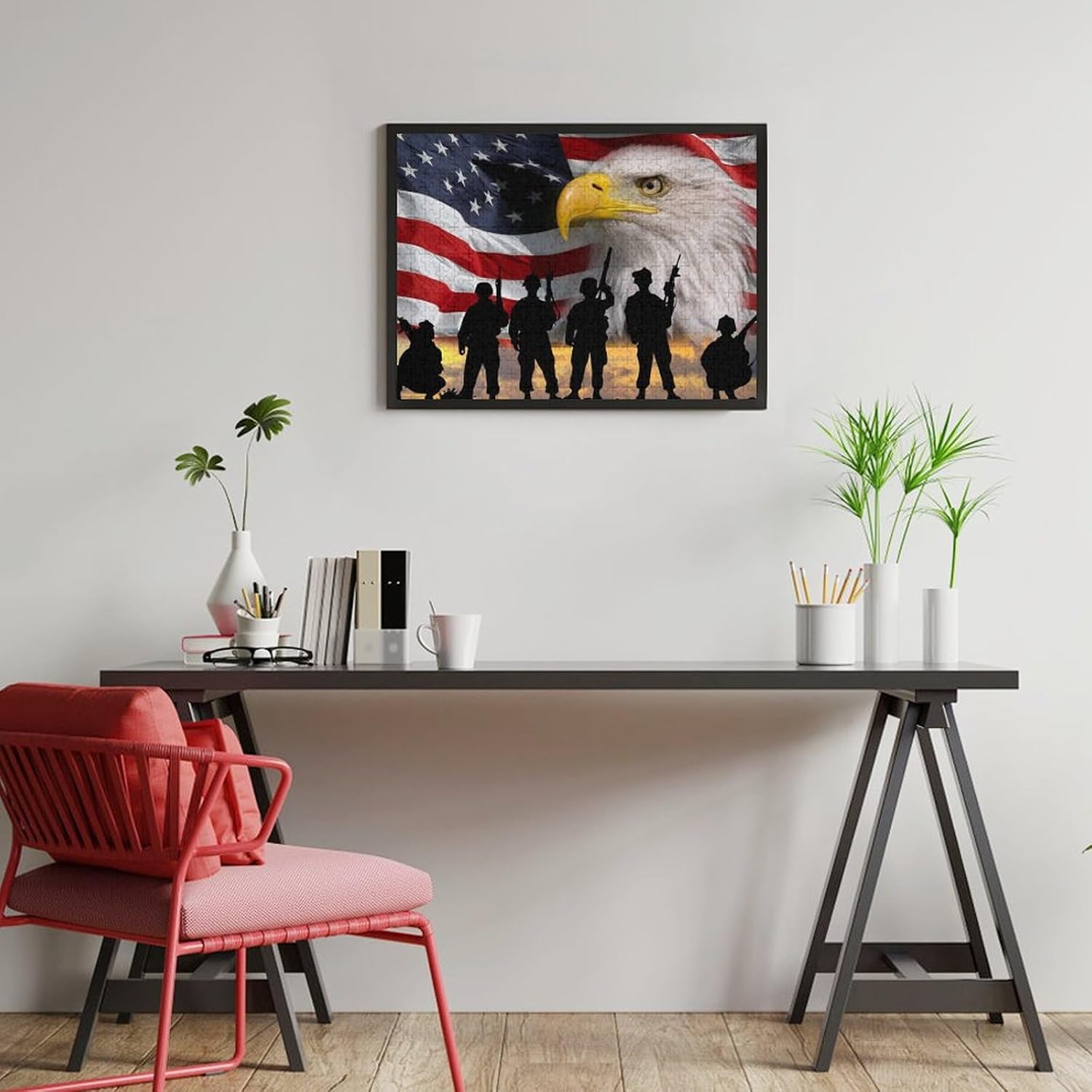 Jigsaw Puzzle for Adults 500 Pieces American Flag Eagle Soldiers Patriotic Leisure Creative Games Wooden Puzzle Game Artwork for Adults Gift