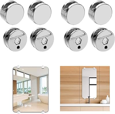 AWEN Mirror Clips, Mirror Mounting Clips, 8 Pcs Mirror Brackets, Zinc Alloy Mirror Holders for Walls Fixed Fitting for 3-5mm Thick Mirror(Silver)
