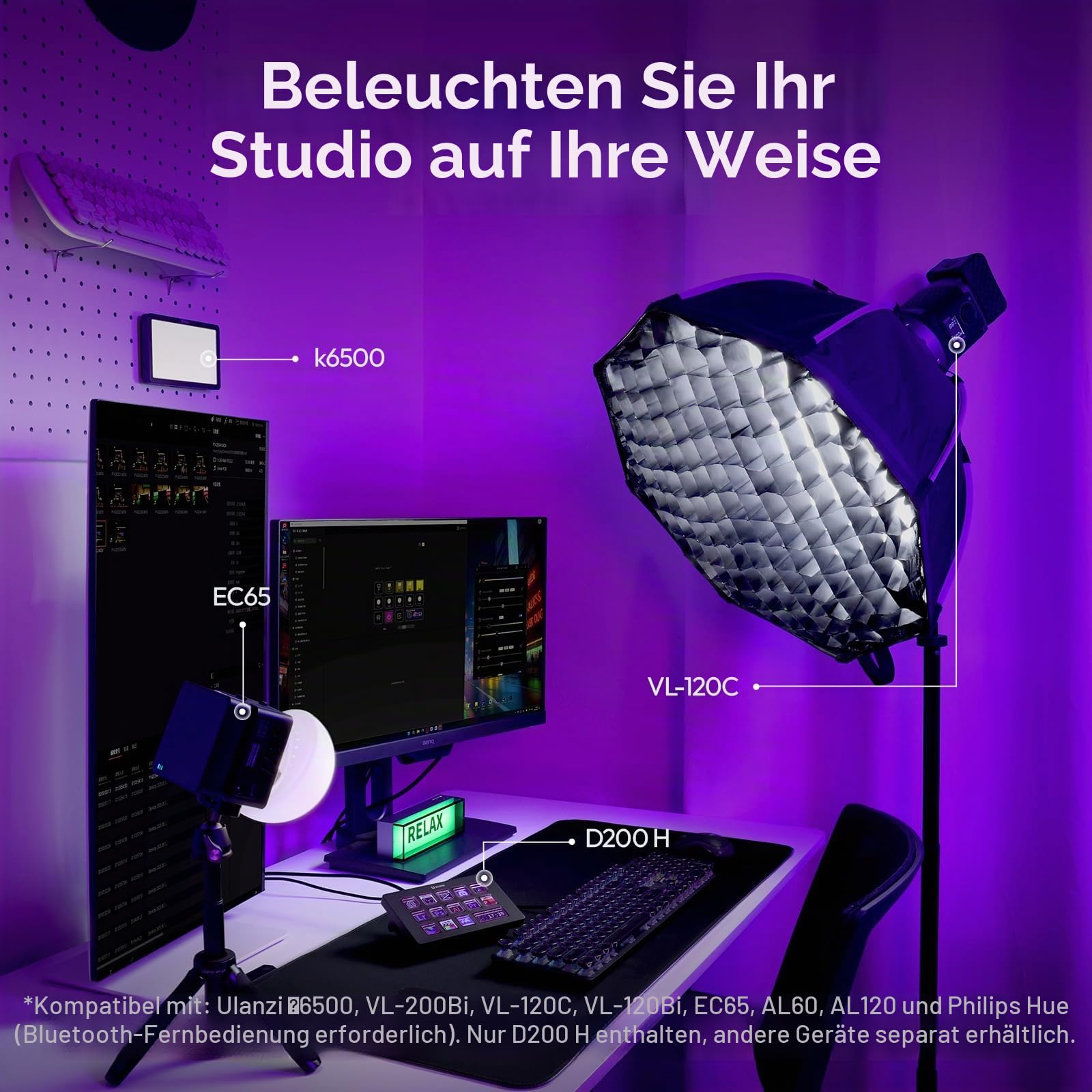 ULANZI D200H 7-in-1 Streamdeck U-Studio Stream Controller, 14 LCD-Tasten und 13 Anpassbaren Makrotasten, Auslösung von Vorgängen auf Plattformen wie OBS, Twitch und YouTube, Kompatibel mit Mac/PC