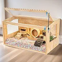 Gaiola de madeira para hamster, 61 cm C x 40 cm L x 40 cm A, gaiola de porquinho da índia, gaiola de animais pequenos para hamsters sírios anões Degus e outros animais de estimação pequenos. Habitat