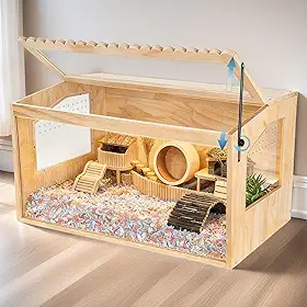 Gaiola de madeira para hamster, 61 cm C x 40 cm L x 40 cm A, gaiola de porquinho da índia, gaiola de animais pequenos para hamsters sírios anões Degus e outros animais de estimação pequenos. Habitat
