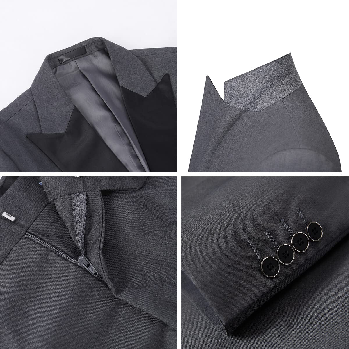 YOUTHUP Abito da Uomo Slim Fit a 3 Pezzi con Risvolto a Scialle Elegante Giacca da Smoking da Sposa con Gilet,Grigio,S