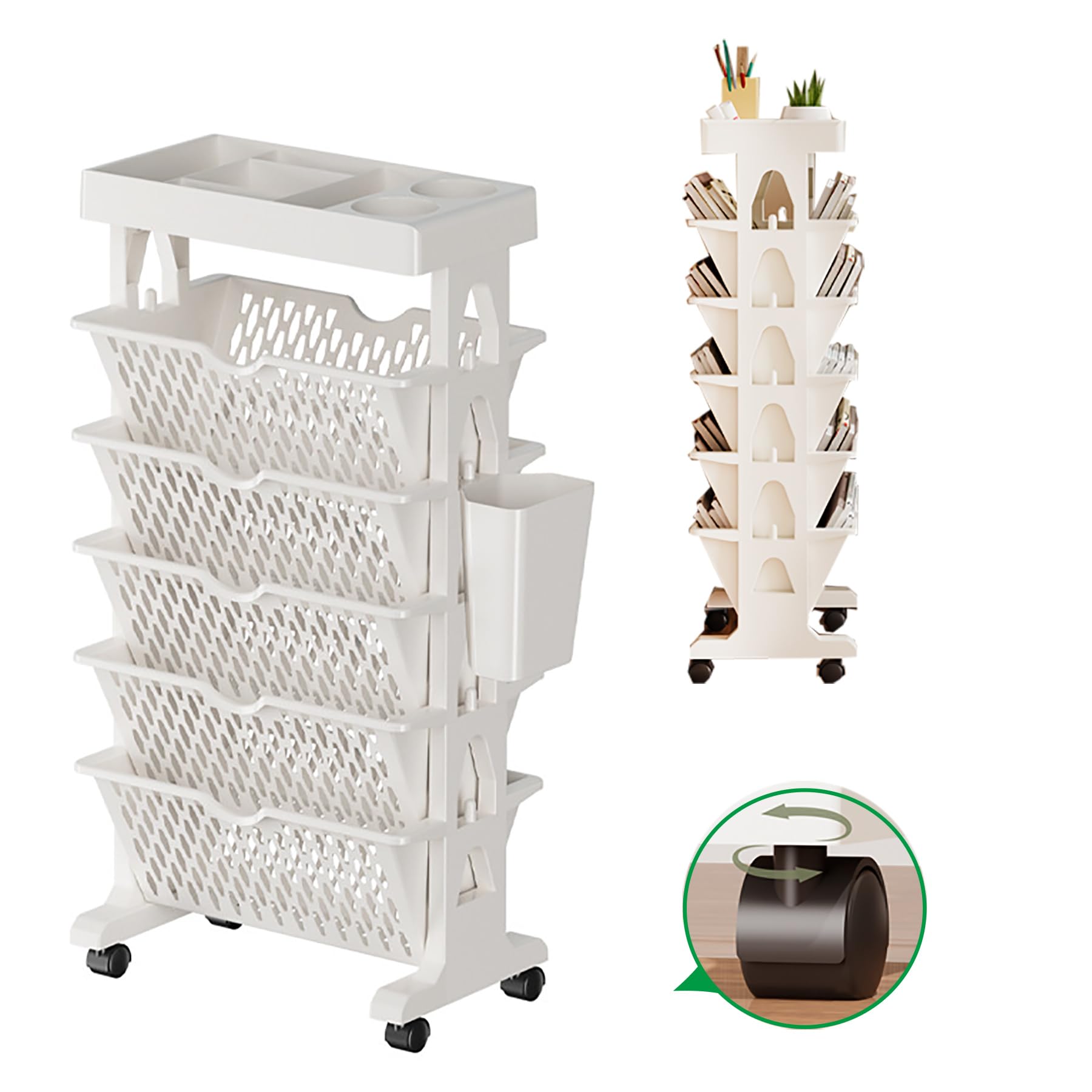 Étagère mobile 5 niveaux blanche meuble de rangement bureau et bibliothèque