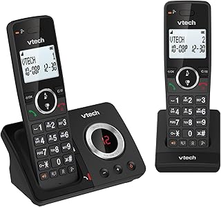 VTech ES2051 DECT Cordless Phone with Answering Machine,Call Block,Easy-to-Read Backlit Display,Landline Phone with 18 Hours Talk-time,Volume Booster,Handsfree Speakerphone,Speed Dial,Twin Handset