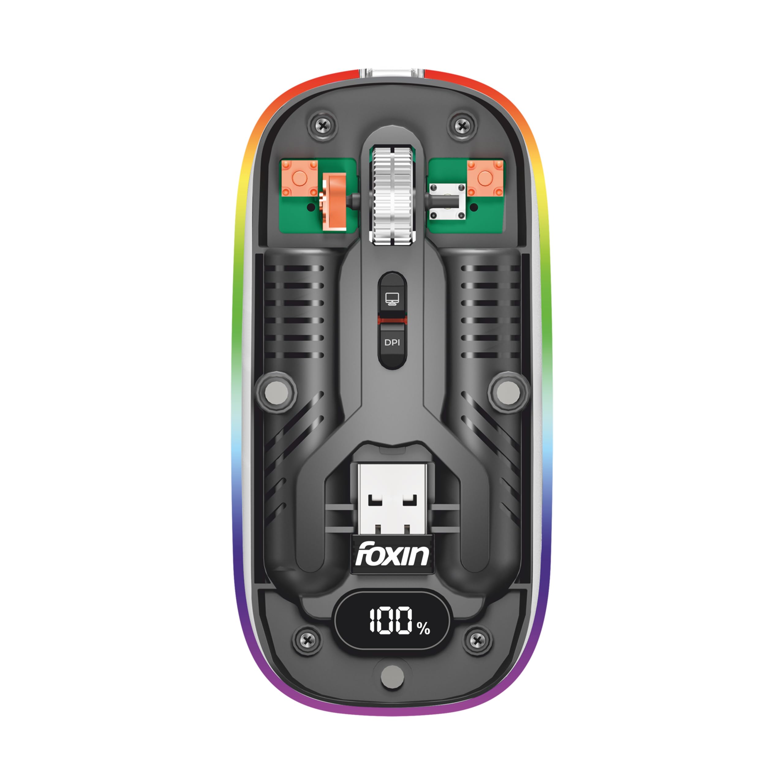 Foxin Neonview Transparent Wireless Bluetooth Mouse with Dual Wireless (BT + 2.4 GHz), Rechargeable Battery, RGB Lights, Silent Clicking, Desktop Button, Multi-Device Pair, Adjust Sensitivity-image-25