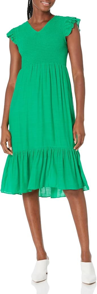 Nanette Nanette Lepore Womens Carribean Texture Dress with Smock Chest and Flutter Sleeve