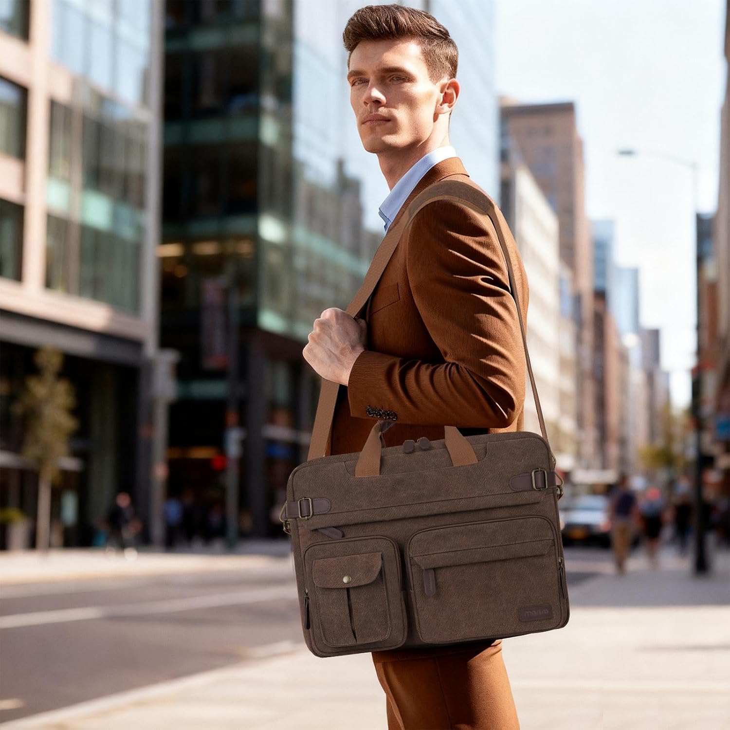 MOSISO 3 in 1 Messenger Bag for Men, 15.6 inch Computer Laptop Bag Convertible Laptop Backpack for Work Business Travel, Crossbody Satchel Briefcase Shoulder Bags Handbag Bookbag for College, Brown