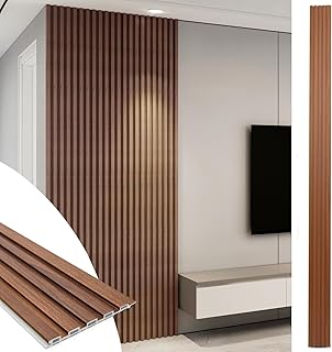 Art3d WPC Slat Wall Panels, 8-Pack 108 x 6 Inch 3D Wall Accents for Interior Wall Decor, Living Room, Bedroom, Teak