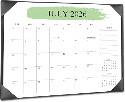 Desk Calendar 2026-2027 with Desktop Mat, 22x17, Jul 2026-Dec 2027, Black