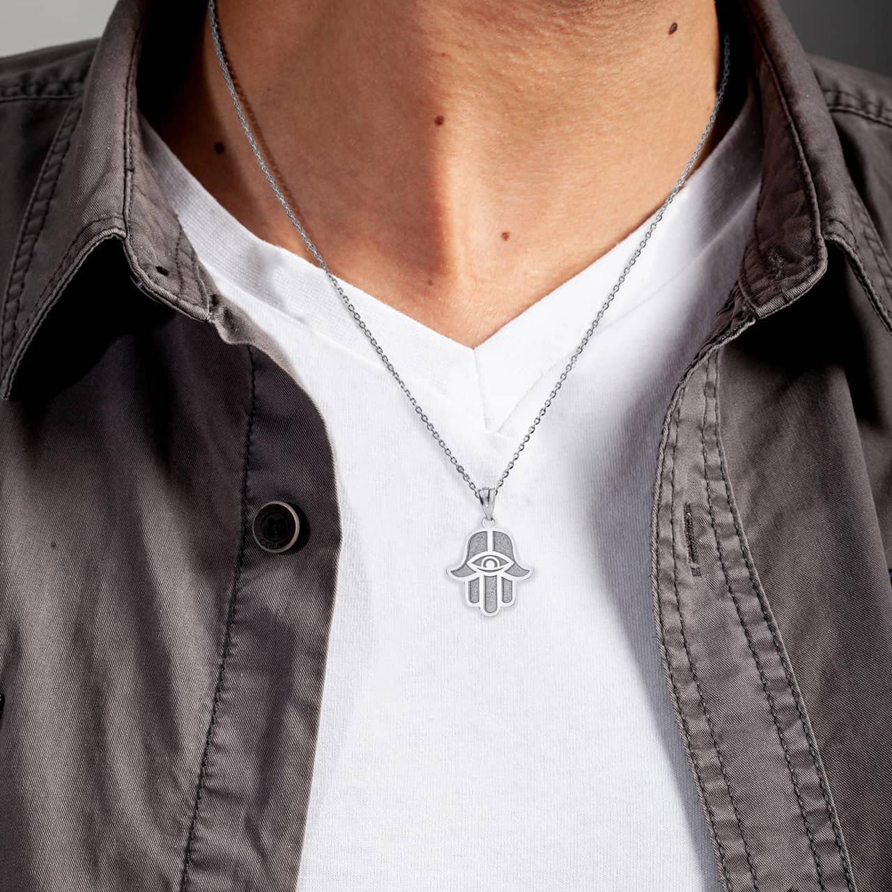 10K or 14K Yellow, White, or Rose Gold Hamesh Hand Hamsa with Evil Eye Pendant Custom Engraved with Any Name - Choice of Metal Color