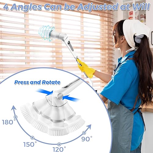 Miniatura 5 de Joyzan Limpiador eléctrico giratorio, cepillo de ducha de limpieza inalámbrico, 8 cabezales limpiadores, pantalla LCD, mango de extensión ajustable