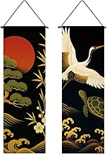 next.design Tapestry Wall Scrolls 2-Piece Set Crane, Fuji, Sunrise, Turtle, Pine, Bamboo, Plum, Auspicious Patterns, Landscape, New Year, Japanese Style, Healing, Decoration, Wall Hanging, Wall