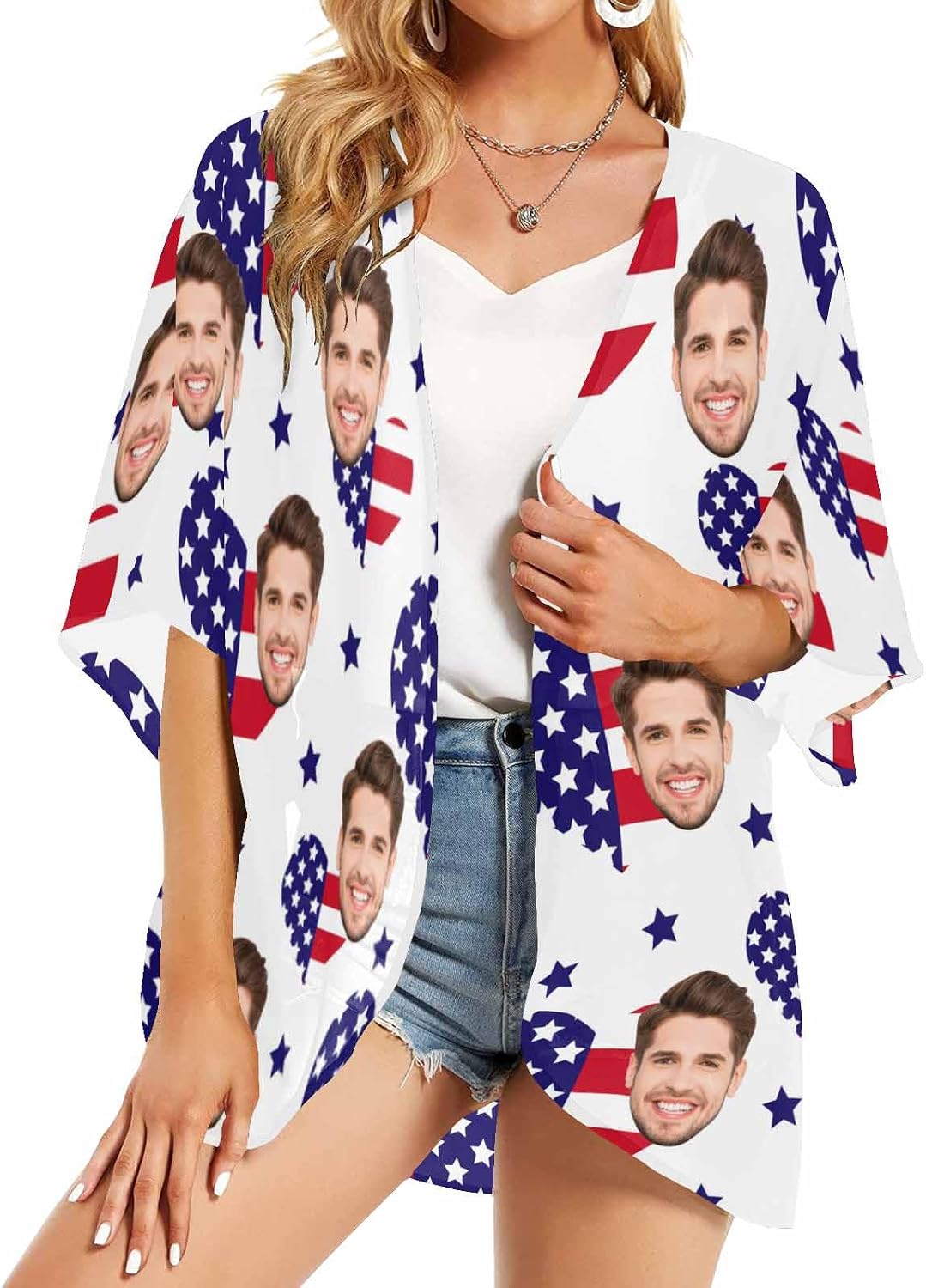 Custom Face Women's Kimono Chiffon Cover Up Personalized Beachwear with Photo Tropical Beach Bachelor Vacation Party Kimono