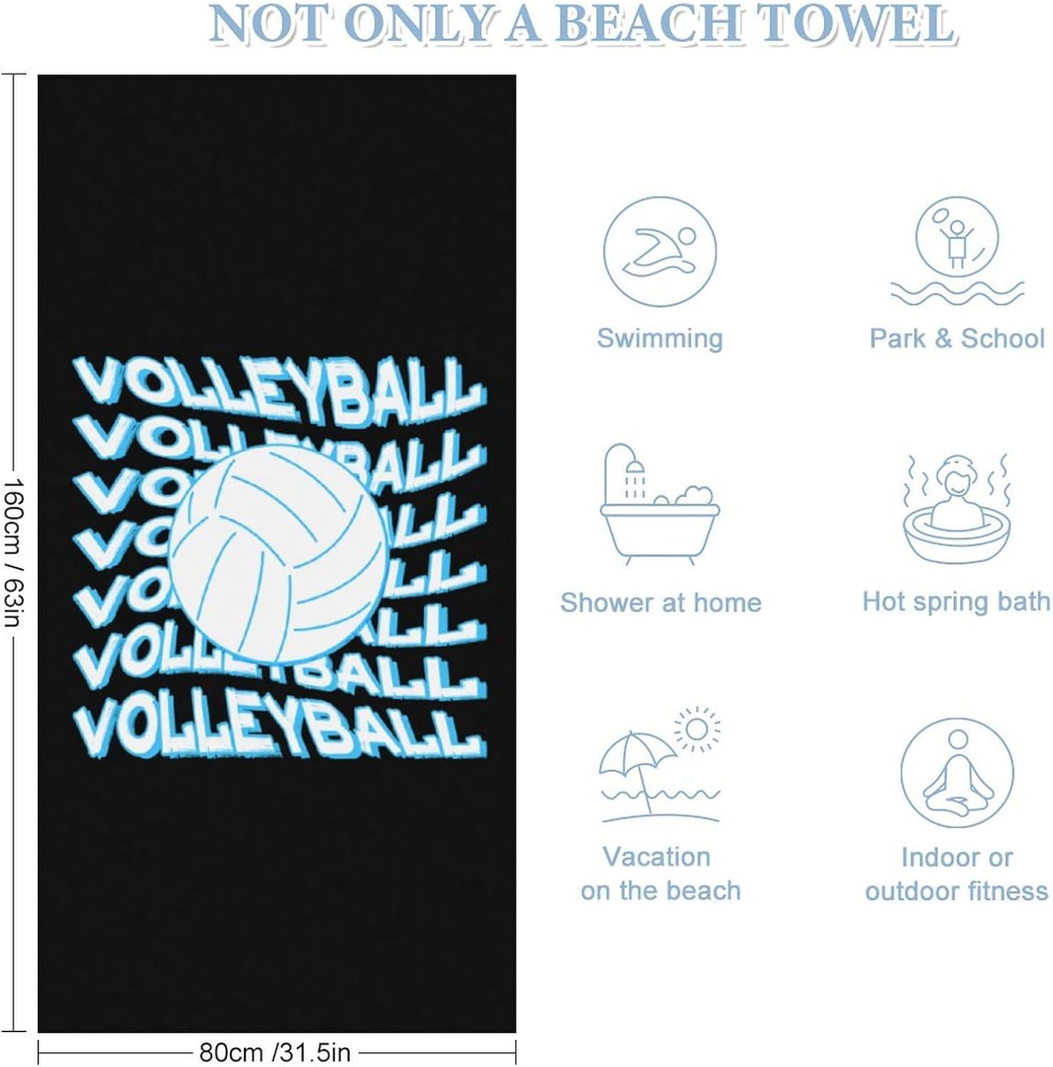 Love Volleyball Balls Beach Towels Oversized Jumbo Large Yoga Bath Towel for Pool Yoga Swim Body 160x80cm