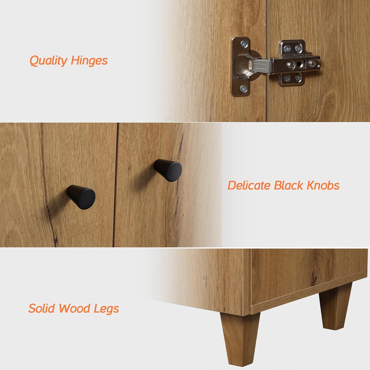 WAMPAT Storage Cabinets with Doors, Set of 2 Wood Sideboards Extra Wide Buffet Storage Cabinets, Accent Cabinets with 6 Compartments for Living Room, Dining Room, Kitchen, 1 Pack, Rustic Oak Brown